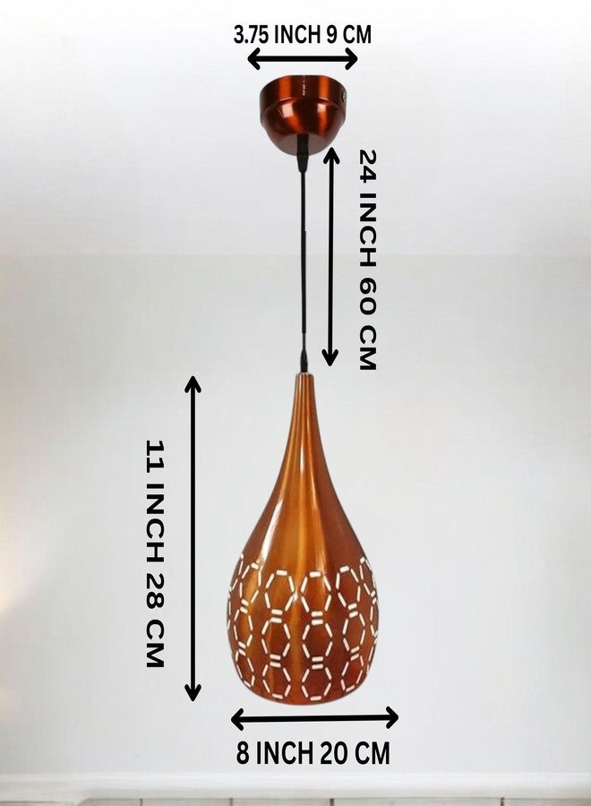 GreyWings Metal Cut Hanging Light Ceiling Pendant Lamp, Orange (Copper Color) Pack of 3 - Image 3
